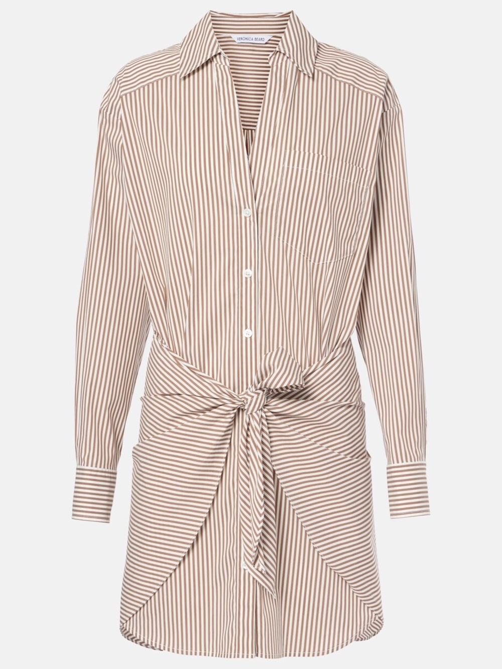 Veronica Beard Beige and White Striped Tie-Front Shirt Dress Size 4 - Picture 2 of 15